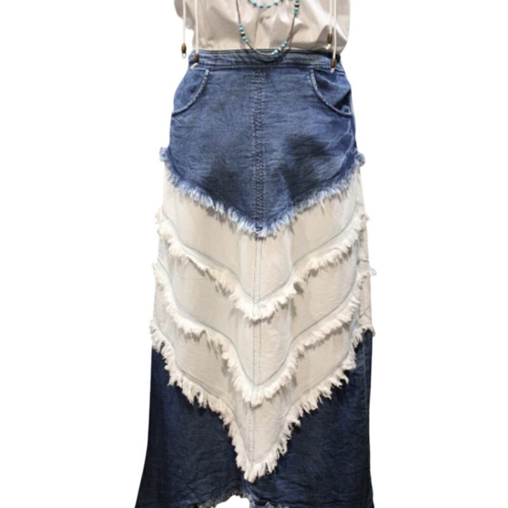 Young Threads Two Tone Denim Patchwork Midi Skirt XL NWT - Western Boho